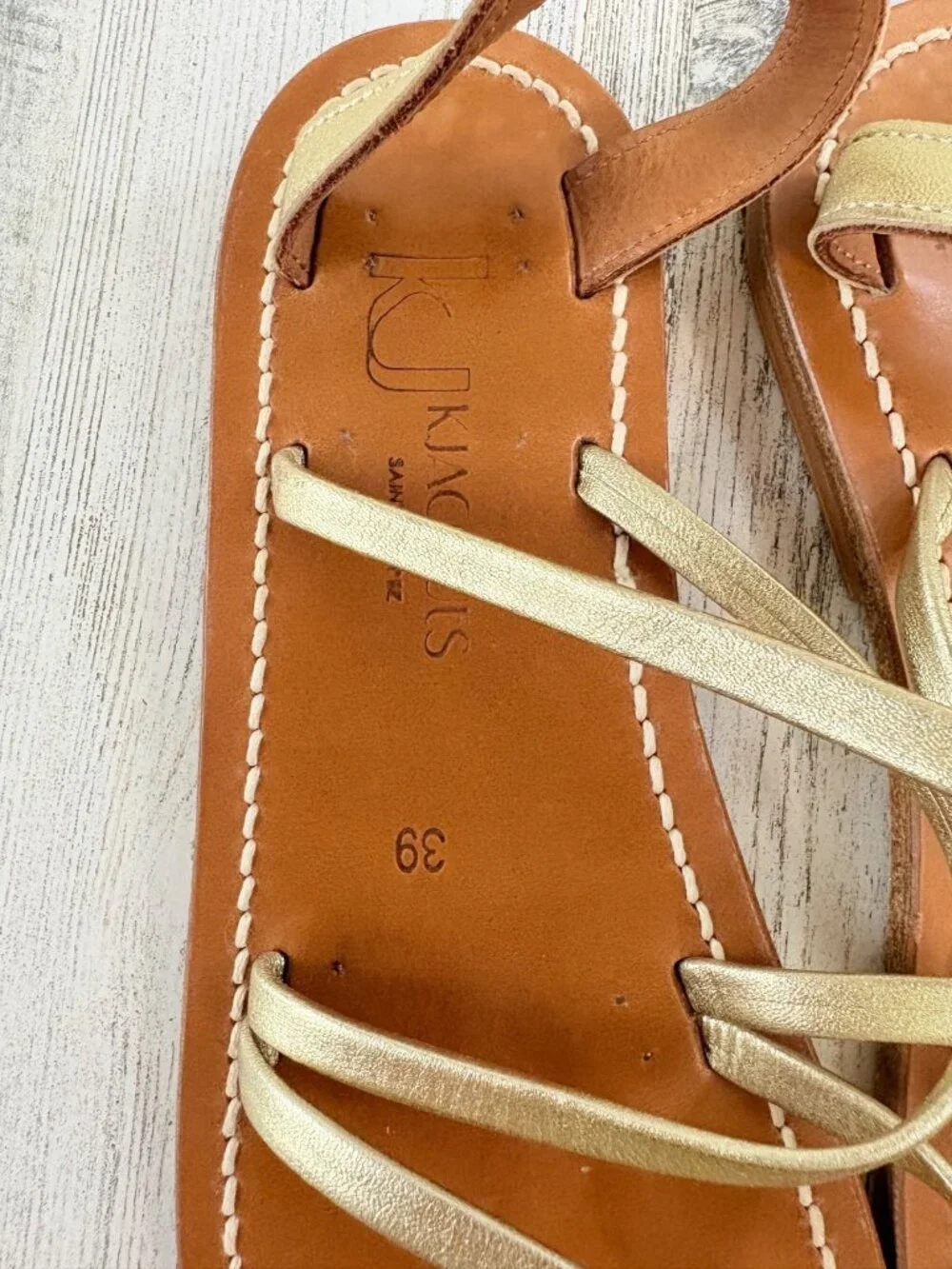 K Jacques Epicure Gold Sandals Leather Size 39 Gladiator Strappy